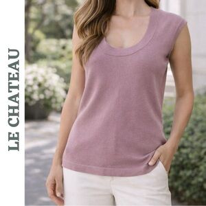 Le Château Mauve Knit Sleeveless Top Scoop Neck Stretch Size Large